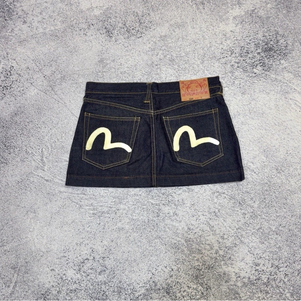 Evisu Indigo Selvage mini skirt ~ AUTHENTIC~ Hand paint Japanese denim - Size L